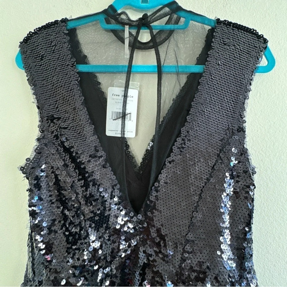 Free People New Dance til dawn black sequin mesh minidress XS - Picture 8 of 15